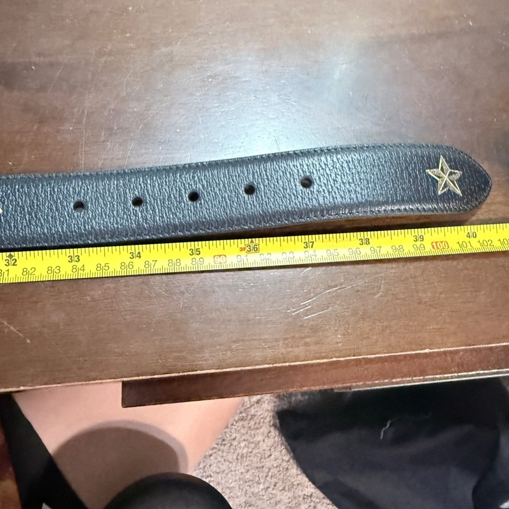 Gucci 495122 Black Leather Bee and Star Print Belt Gold Buckle 90 - Picture 12 of 13